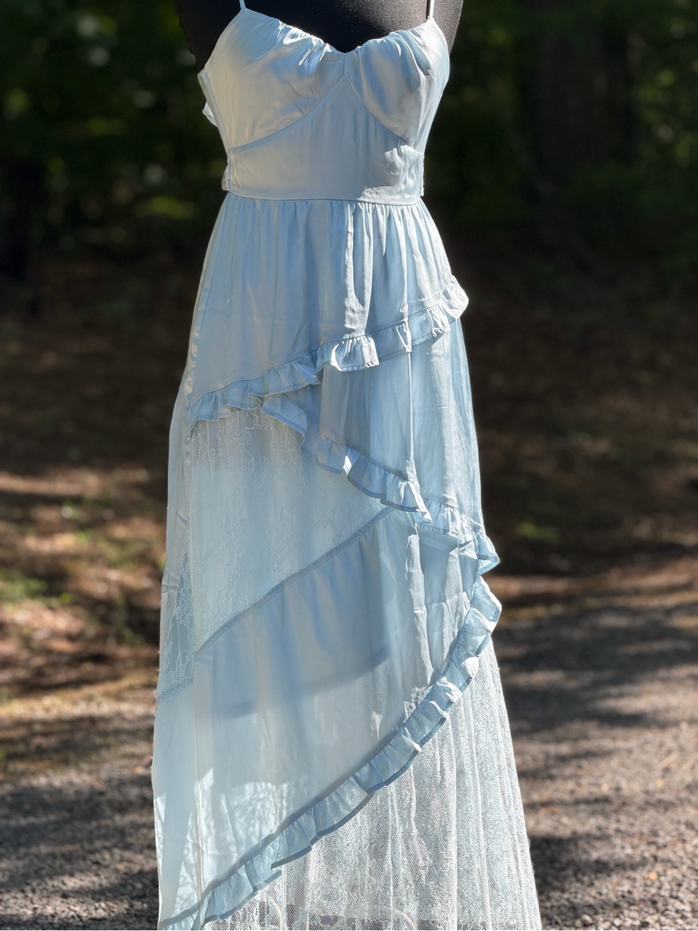 Francesca's Collections Light Blue Ruffled High-Low Maxi Dress